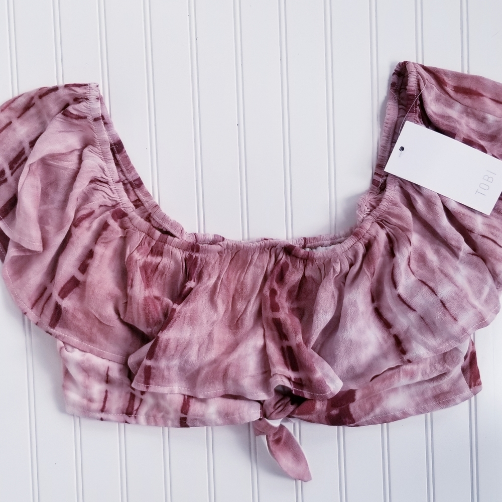 Tobi Sienna Cut Out Tie Dye Crop Ruffle Top Medium Cropped NEW NWT - Picture 3 of 7